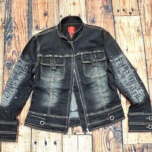 V Cristina Embellished  Stretch Denim Jean Jacket Women's Size Medium